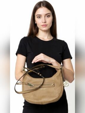 Michael Kors Taupe Pebble Leather Hobo with Gold Accent